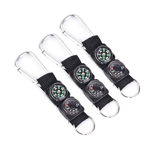 3PCS Durable Mini Brújula Termómetro Llavero con Mosquetón miniatura 1