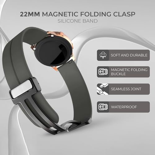 Image of GameSir 22mm Smartwatch Strap | Soft Silicone Magnetic Lock Replacement Band Compatible with Noise ColorFit & All 22mm Lug Watches | Flexible, Sweatproof & Fashion Design Strap (Dark Grey)