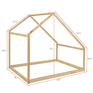 Bellemave Montessori Bed for Toddlers Full House Beds for Kids Wood Floor Bed Frame Bedroom Furniture for Girls Boys Spring Needed Natural