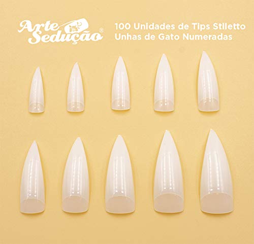 Tips Postiças Stiletto Unhas de Gato com 100 Unidades, Arte Sedução