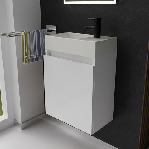 Alpenberger Waschbecken mit Unterschrank 45 cm | Badezimmermöbel Set | Kleines Waschbecken Gäste WC | Waschtisch Set | Unterschrank Bad Waschbeckenunterschrank Weiß