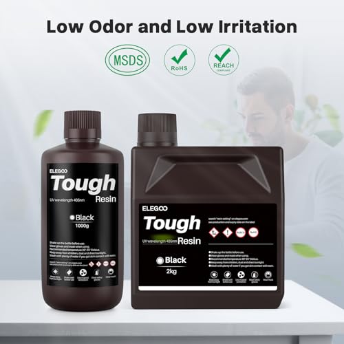 Image of ELEGOO Tough Resin, 3D Printer Resin for DLP LCD 3D Printers Black 2000g | with High Impact Resistance and High Toughness, High Precision 3D Printing Resin for High Performance Printing