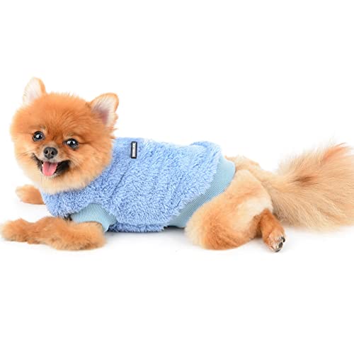 SMALLLEE_LUCKY_STORE Haustier-Sherpa-Fleece-Pullover Weste Rollkragenpullover weiches Sweatshirt für kleine Hunde Katzen, Welpen Yorkie, Chihuahua warme Herbst-Winterkleidung, Blau, S