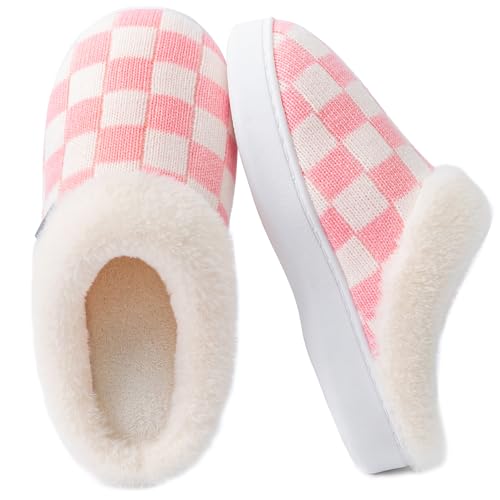 Ubfen Womens Slippers Classic Plaid Winter Warm With Memory Foam Fluffy House Shoes Platform Indoor Bedroom White Pink Size 7-8 thumb #4