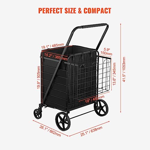 Vevor FOLDING SHOPPING CART 330 LBS Folding Shopping Cart With Removable Waterproof Liner, 330Lbs Large Capacity Jumbo Grocery Cart With Dual Basket, 360° Swivel Wheels thumb #5