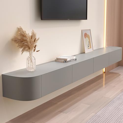 Soporte flotante para TV montado en la pared, tamaños ajustables 120/180/240/300 cm, moderno mueble de TV gris con puertas de almacenamiento, elegante banco de TV para sala de estar (260 x 20 x 24 cm)