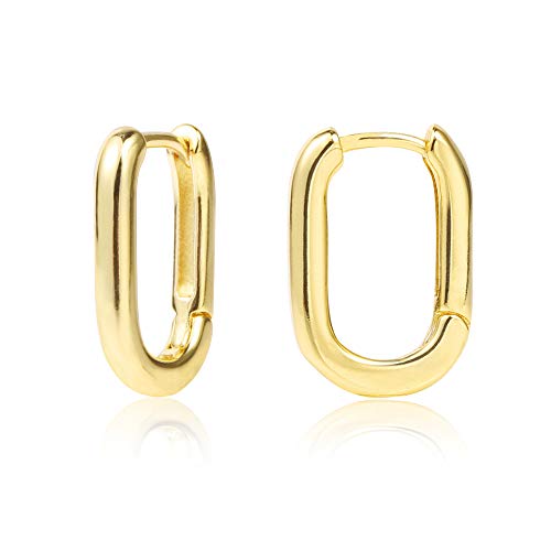 ALEXCRAFT Small Gold Silver Rectangle Hoop Earrings 11mm 14k Gold Plated U Shape Trendy Oval Hoop Earrings for Women Men