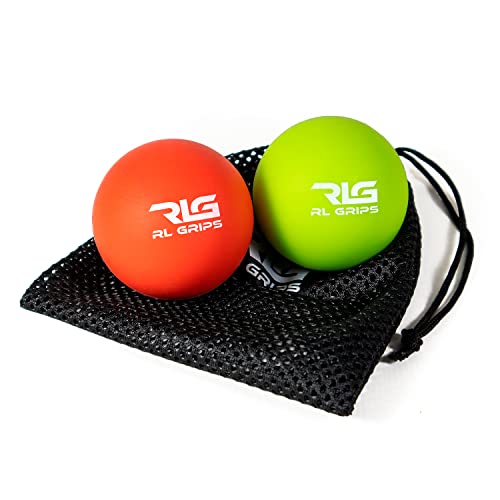 RLGrips® Pack de 2 Pelotas de Masaje Miofascial para Espalda Cuello y Piernas - Bolas de Lacrosse para Automasaje y Rehabilitación de 6,3mm Verde y Rojo