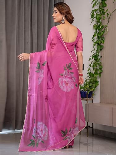 Image of ALMAARI FASHIONWomen's Floral Printed Organza Saree with Unstitched Blouse Piece | Traditional Ethnic Wear Sarees | Soft Lightweight Ethnic Office Wear Daily Wear Indian Sari (ORGANZA 121-130 H)