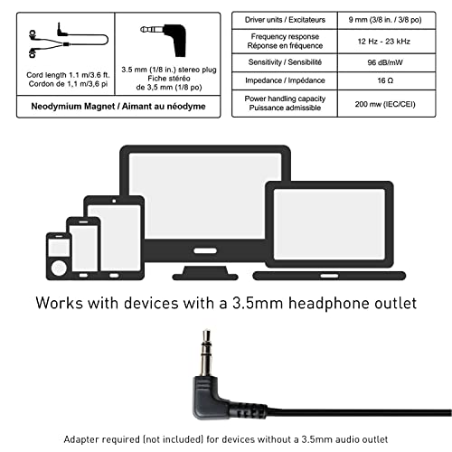 Image of Panasonic ErgoFit Wired Earbuds with 3.5mm Jack, in-Ear Headphones, Crystal-Clear Sound, Ergonomic Fit (S /M /L), for Phones & Laptops, RP-HJE120-KA, Matte Black (Pack of 10)