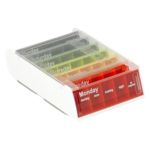 Anabox Wöchentliche Pill Organizer, 7 Tage wöchentliche Medikamente Organizer, täglich Medikamente Erinnerung, 5 Abteile pro Tag, Tablet & Tablettenspender, Schiebedeckel, Regenbogen