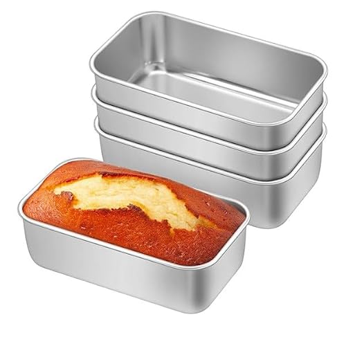 Vjsujehgy Tiny Meatloaf Pans 4pcs Mini Loaf Pan, Small Stainless Steel Bread Baking Pans for Oven(8.54 X 5.79 Inch)