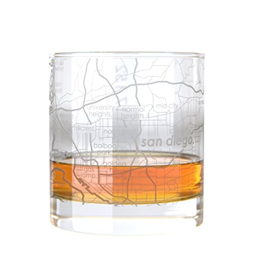 Uncommon Green San Diego Map Rocks Etched Whiskey Glass