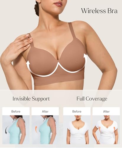 Image of Popilush Bras for Women No Underwire Seamless Wireless Support Bra Full Coverage Comfort T Shirt Bralette