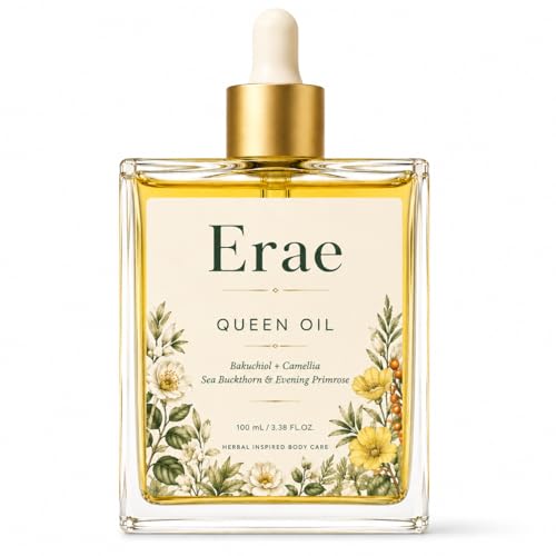 Erae Queen Body Oil with Bakuchiol Camellia Seed Oil Sea Buckthorn Lightweight Dry Body Oil for Soft Smooth-Looking Skin Fast-Absorbing Daily Moisturizing Care 3.38 Fl Oz