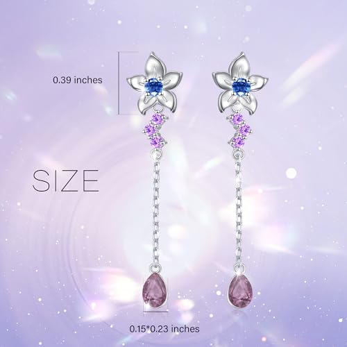 Sterling Silver Threader Earrings with Birthstone Flower earrings dangle Tassel Long Charm Drop Dangle Earrings Jewelry Gifts for Women Girls2