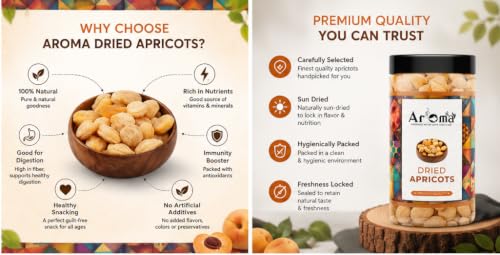 Image of AROMA Premium Turkish Dried Apricots 250gm | Exotic Seedless Khumani /Jardalu Dry Fruits | Whole Natural, Soft & Juicy Healthy Snack (Jar Pack)