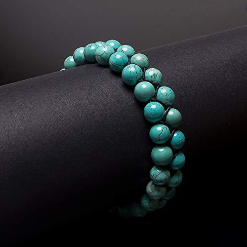 Addmluck Natural Blue Turquoise Bracelet For Women Mens Healing Crystal Stone Beads Cuff Double Strand Adjustable Woven Bracelets(Turquoise) #TOP1