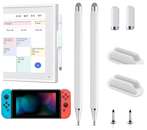 2Pcs Stylus and Mount for Skylight Calendars 15/27 Inch/Nintendo Switch 2/Switch Lite 2in1 Dual Tip Pen for Skylight Calendar Accessories Magnetic Suction Pen Cap (2*Stylus+Holder White)