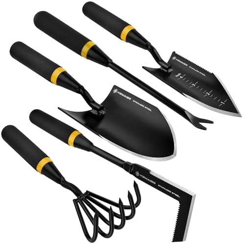Garden Tool Set - Featuring a Heavy-Duty Stainless Steel Hand Cultivator, Transplant Shovel, Trowel, Crack Weeder, and Dandelion Weeder - The Ultimate, Unbreakable Gardening Gift