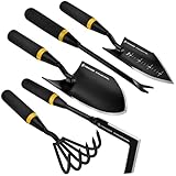 Kemaier Garden Tool Set - Featuring a Heavy-Duty Stainless Steel Hand Cultivator, Transplant Shovel, Trowel, Crack Weeder, and Dandelion Weeder - The Ultimate, Unbreakable Gardening Gift