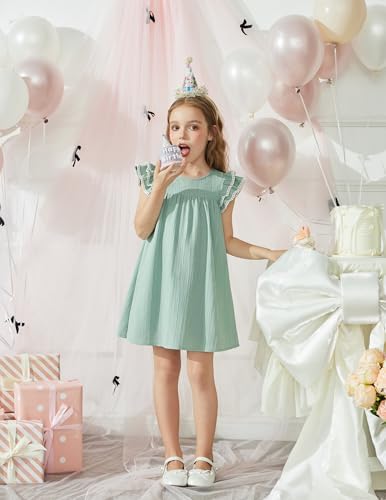 Arshiner Girls Summer Dress Toddler Ruffle Sleeve Dresses Girls Green Dress Kids Swing Boho Sundress 3t — view 6
