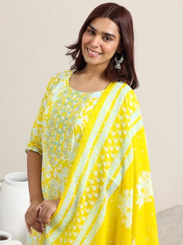 Image of Libas Printed Cotton Straight Kurta With Trouser and Dupatta