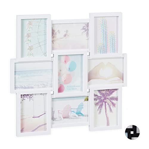 Relaxdays Bilderrahmen Collage, für 9 Bilder, Hoch- oder Querformat, Wand,...