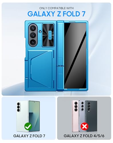 Image of for Samsung Galaxy Z Fold 7 Case with Card Holder RFID Blocking & Privacy Screen Protector & Slide Lens Cover & Hinge Protection & Kickstand, Shockproof Wallet Case for Z Fold 7 (Lake Blue)