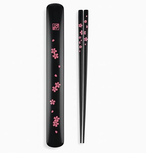 Vista 21 de Palillos japoneses con funda de viaje plástica JapanBargain, Yuzen rojo , Negro & rojo