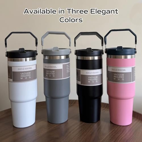 30oz Flip Straw Insulated Water Bottle Stainless Steel Tumbler with Hand Coffee Cup Travel Mug for Hot and Cold Grey Valentine's Day Gifts for Lovers — view 5