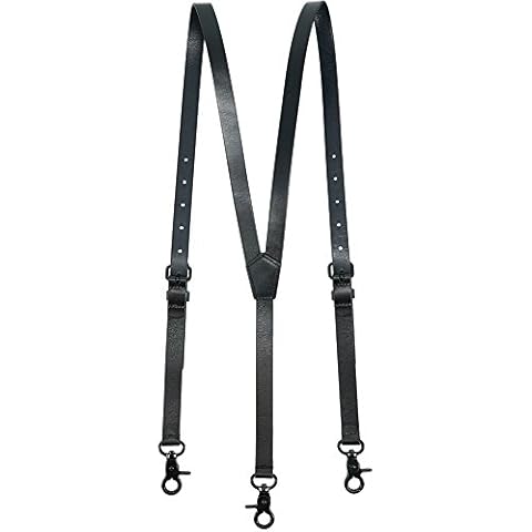 Lawevan® Men's Black 3/4" Genuine Leather Shiny Steampunk Style Y back Belt Loop Braces with 3 Snap Hooks Great for Casual,wedding & Formal Even Cover