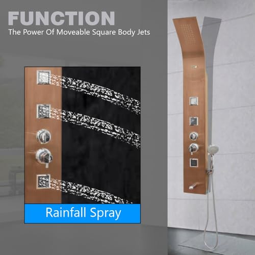 Image of JAAZ | Imperial Rose Gold Shower Panel Tower System | 3 Body Jets, Tub Spout & Hand Shower with 3 Modes | Adjustable Knobs | Bathroom Shower Set
