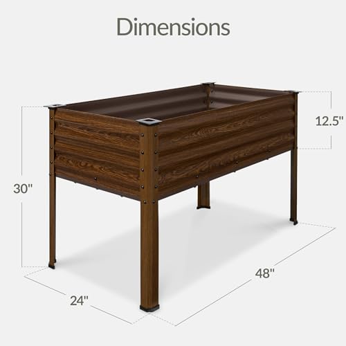Image of Best Choice Products 48x24x30in Galvanized Raised Garden Bed, Metal Elevated Planter Box, Vegetable Garden for Backyard, Patio, Balcony, 100% Non Toxic Materials - Wood Grain