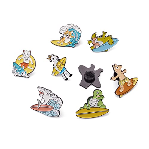 Image of Cheriswelry 8Pcs Animal Theme Enamel Pins Cartoon Bear Goat Turtle Dog with Surboard Lapel Pins Cute Animal Brooch Pins 23-31mm for Clothes Bags Backpack Hats Decoration