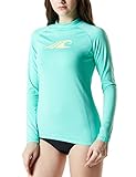 TSLA Women's Long Sleeve Rash Guard, UPF 50+ Water Beach Surf Swim Shirts, UV/Sun Protection Swim Top, Coastal Tide Print Magic Mint, Large