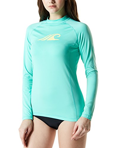 TSLA Women's Long Sleeve Rash Guard, UPF 50+ Water Beach Surf Swim Shirts, UV/Sun Protection Swim Top, Coastal Tide Print Magic Mint, Large
