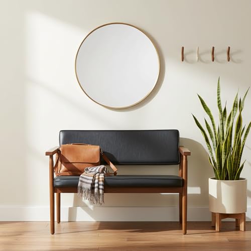 Listado de Sofás de dos plazas más recomendados. 46 FurnitureR Sofá de Dos Plazas Modernas Mediados Siglo, Banco Retro de Madera y Piel Sintética, Ideal para Espacios Pequeños, Sala de Espera, Sala de Estar y Dormitorio Negro