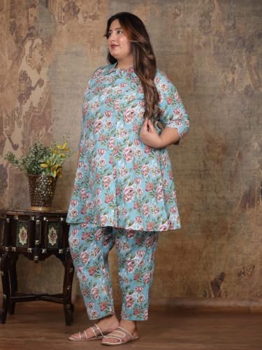 Image of NISHIRE Women's Cotton Floral Co-ord Kurta Set, Plus Size Stylish Ethnic Wear Set
