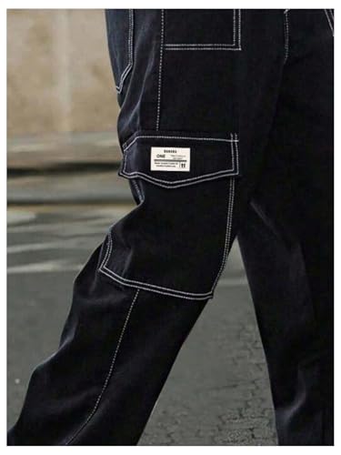 Men's Wide Leg Cargo Pants Flap Pocket Elastic Waist Casual Trousers Streetwear3