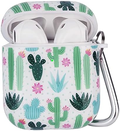 OLEBAND Airpods Case with Cute Skin and Keychain,Hard and Shockproof Airpods Cover for Women and Girls,Accessory Sets for Air pod 2 and 1,Cactus