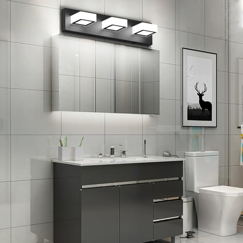 Image of Ralbay Black Bathroom Vanity Lights 3 Lights Acrylic Modern LED Black Vanity Lights for Bathroom (Natural White Light)
