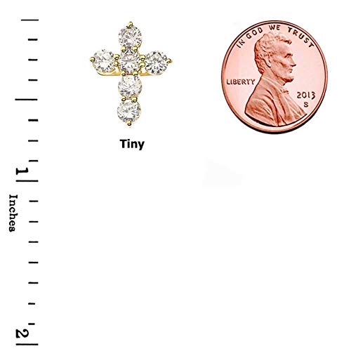 Religious Jewelry Elegant 14k Yellow Gold CZ-Accented Cross Pendant Necklace (Mini), 16"3