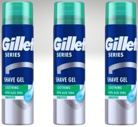 Mens Shaving Gel for Sensitive Skin with Soothing Aloe Vera Original Scent 200ml x 3 Pack (600ml Total) | Clean Shave gel