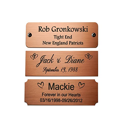 Size: 3"W x 1"H, Personalized, Custom Engraved, Brushed Copper Plate Picture Frame Name Label Art Tag for Frames, with adhesive backing or screws - Indoor use only, Made in USA