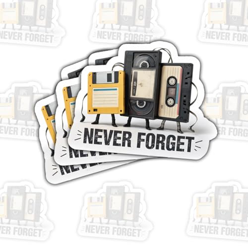 3Pcs Cassette Never Forget Sticker Funny Vintage Retro Tech Floppy Disk Never Forget Stickers for Programmers Media VHS Tape Nostalgic Technology Car Decal for Laptop Water Bottle Toolbox Gifts 3