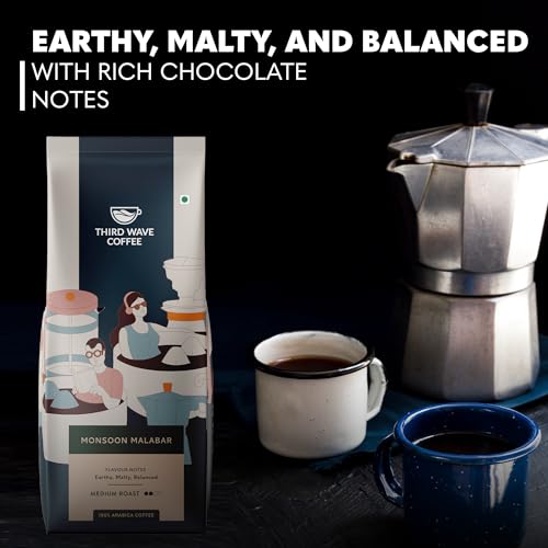 Image of THIRD WAVE COFFEE Monsoon Malabar Arabica Coffee, Medium Dark Roast, Fine Grind for Moka Pot, 250Gm