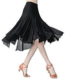 Elegant Latin Tango Dance Skirt 360 Degree Long Swing Tulle Dancewear Elastic High Waist Ballroom Da