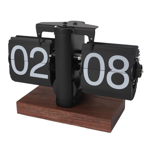Tomedny Reloj de Flip Digital Retro, Reloj de Escritorio Flip Vintage 24 Horas Mecánica Digital Turning Base de Madera Antideslizante para la Mesa del Escritorio de