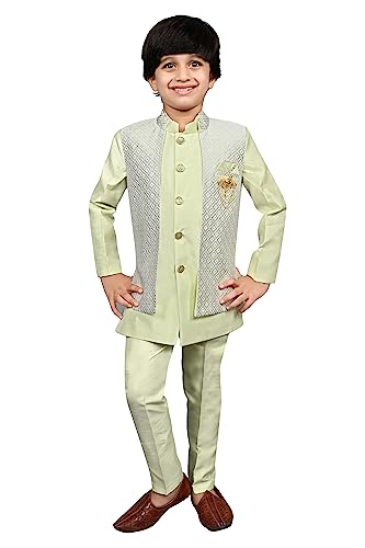 AHHAAAA Kids Indian Ethnic Silk Blend Waistcoat Kurta Pyjama Set Traditional Bollywood Style Wedding Sherwani for Boys
